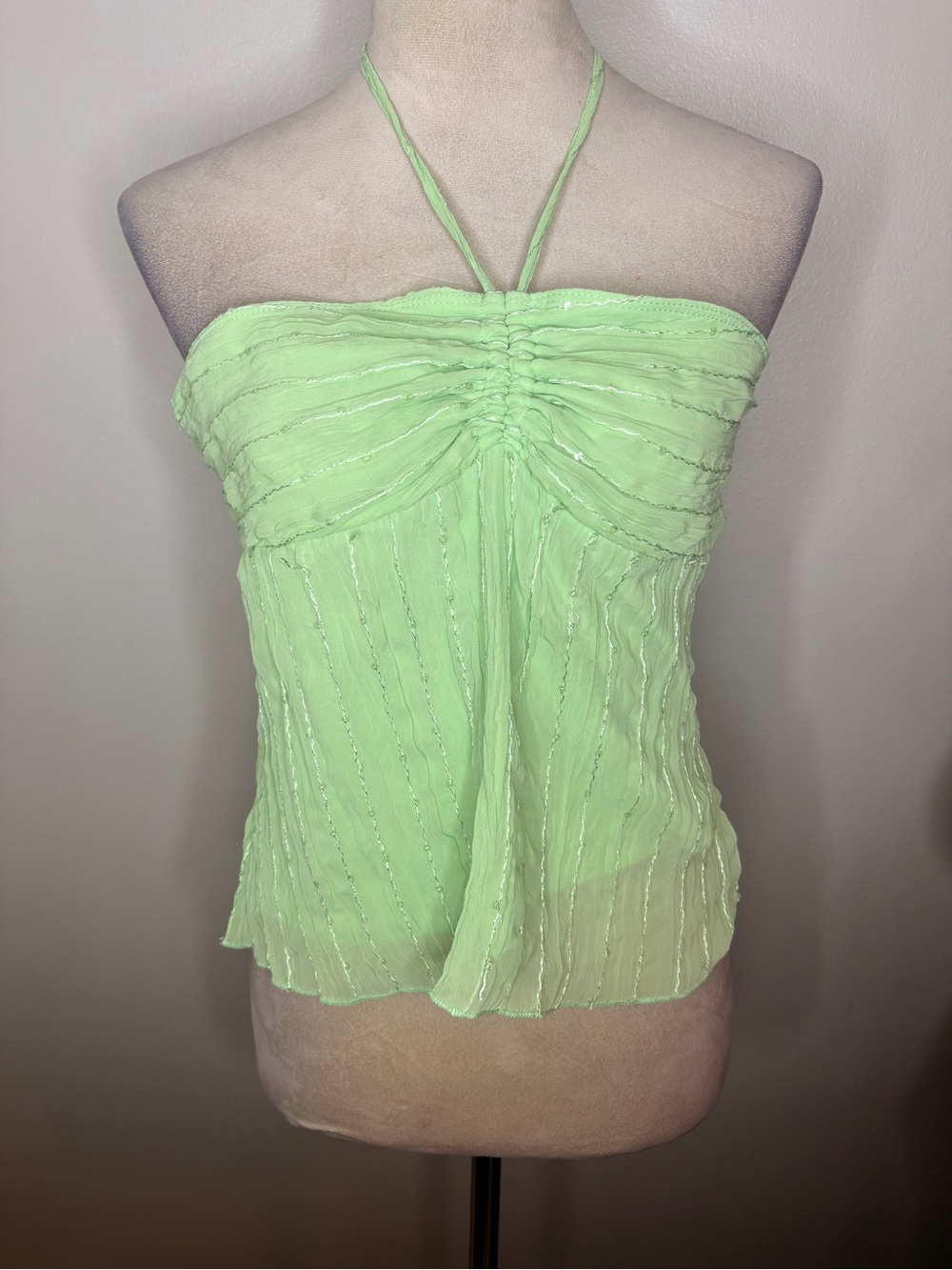 Sacai Mint Green Ruched Halter Camisole Top